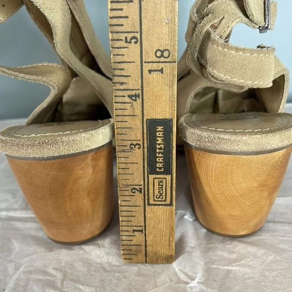 LATIGO Anthropologie Simon Suede Slingback Bootie Tan Closed-Toe Wood Size 10 - Picture 12 of 13